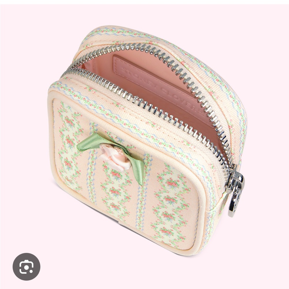 NWT Stoney Clover Lane Mini Pouch in CurtainCall (floral and canvas) with flower